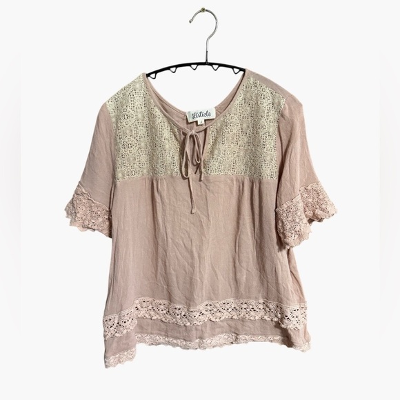 Listicle Tops - Listicle Mauve Boho Lace Trim Top